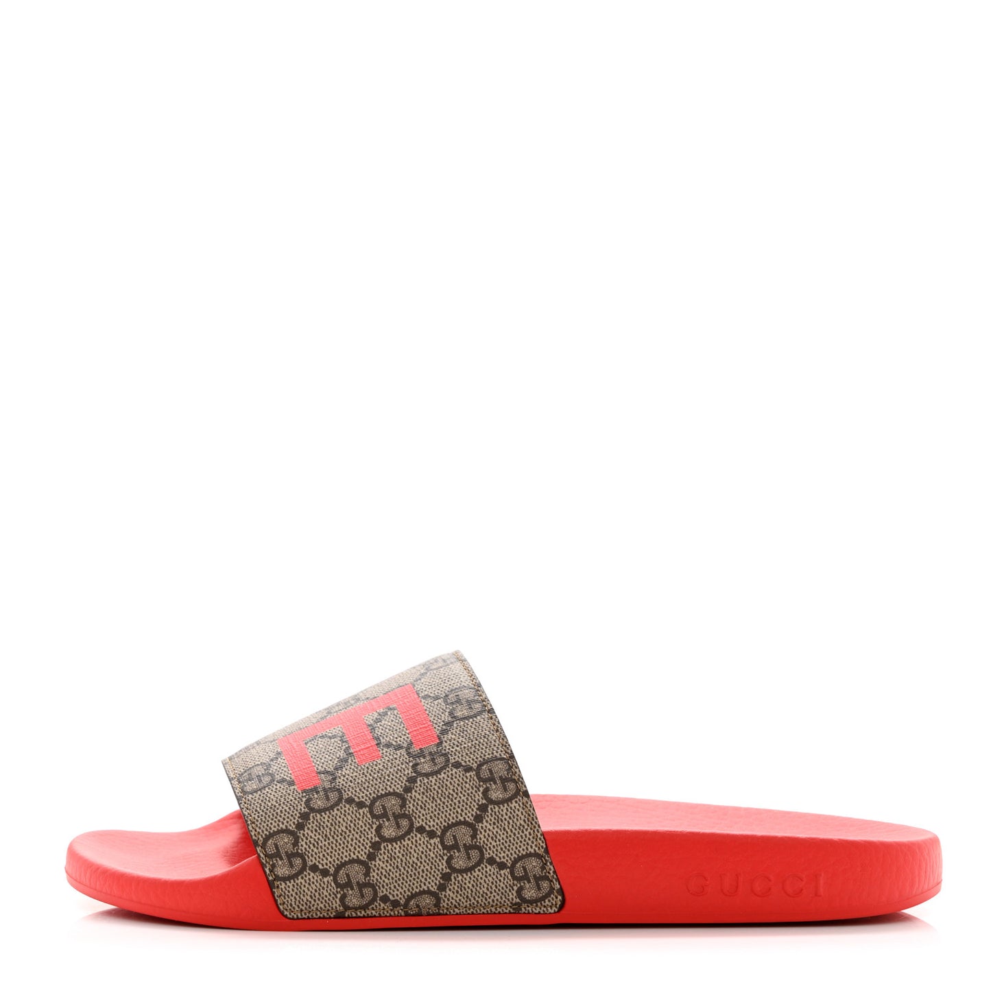 GG Supreme Monogram Valentines Day Slide Sandals 39 Beige Ebony New Geranium