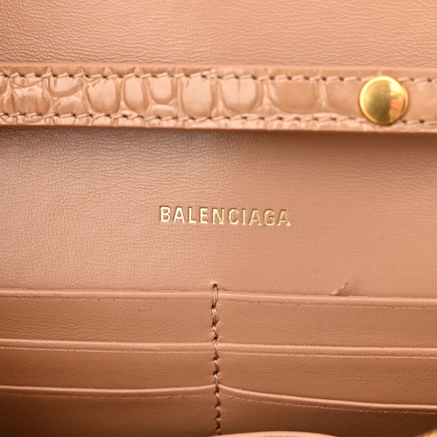Shiny Calfskin Crocodile Embossed Hourglass Chain Bag Nude Beige