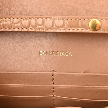 Balenciaga Shiny Calfskin Crocodile Embossed Hourglass Chain Bag Nude Beige 6 of 10