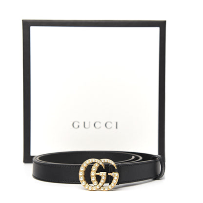 Gucci Moon Calfskin Pearl Double G 20mm Belt 80 32 Black Cream 6 of 6