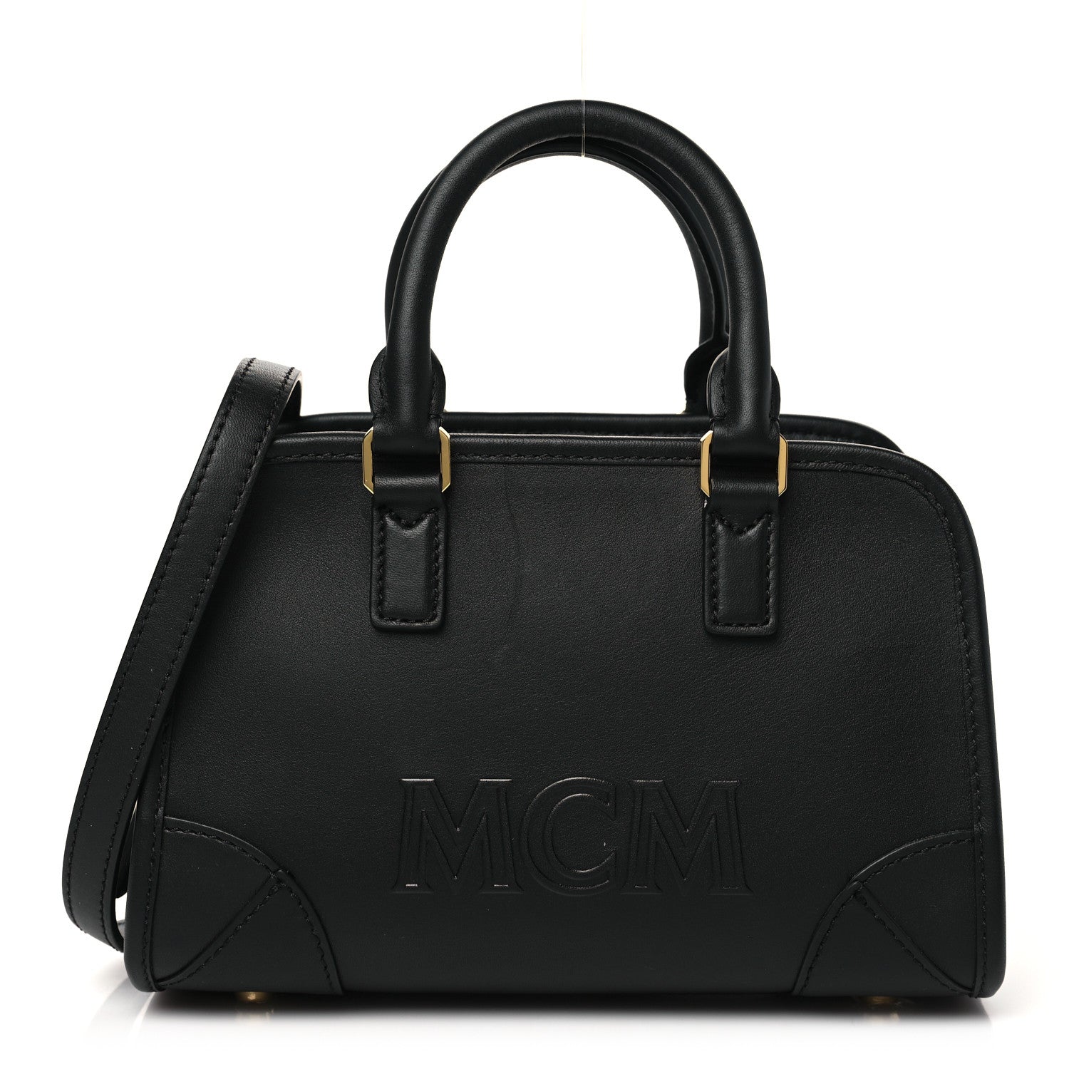 MCM Calfskin Mini Aren Boston Bag Black 1 of 11
