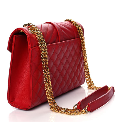 Saint Laurent Grain De Poudre Textured Mixed Matelasse Triquilt Medium Monogram Satchel New Red 3 of 9