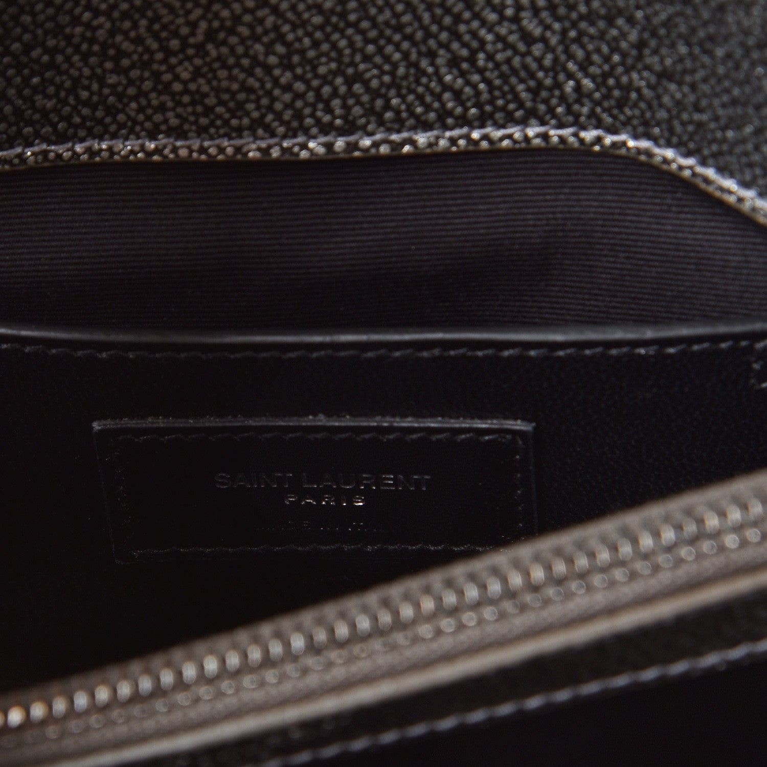 Saint Laurent Metallic Grain De Poudre Matelasse Chevron Monogram Medium College Bag Gunmetal 6 of 8