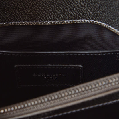 Saint Laurent Metallic Grain De Poudre Matelasse Chevron Monogram Medium College Bag Gunmetal 6 of 8