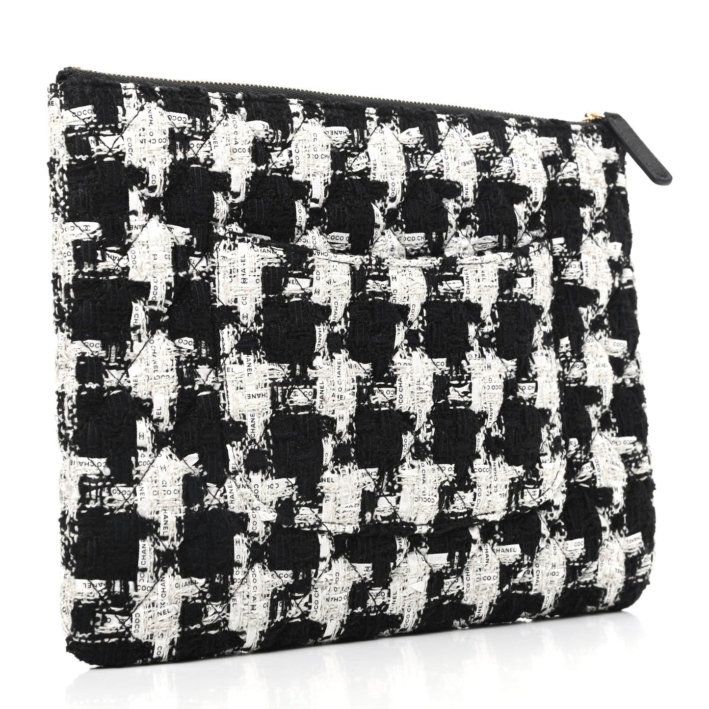 Tweed Quilted Medium Cosmetic Pouch Black Ecru White