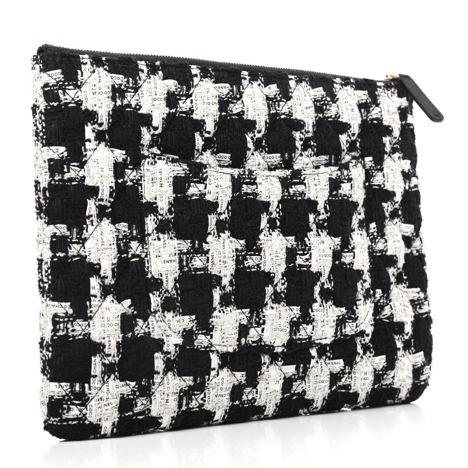Chanel Tweed Quilted Medium Cosmetic Pouch Black Ecru White 3 of 8