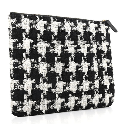 Chanel Tweed Quilted Medium Cosmetic Pouch Black Ecru White 3 of 8