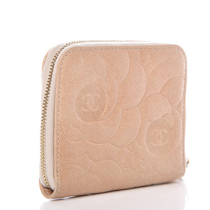 Chanel Lambskin Camellia Embossed Zip Around Card Holder Light Beige 3 of 10