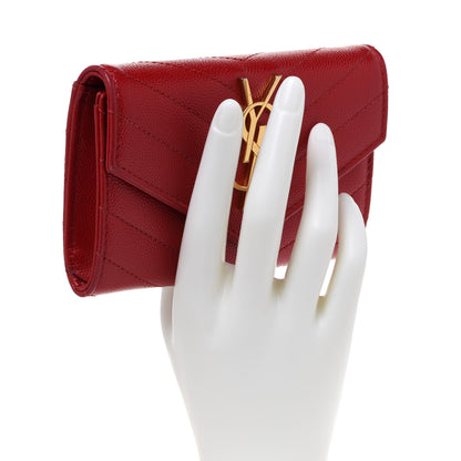 Saint Laurent Grain De Poudre Matelasse Chevron Small Monogram Envelope Wallet Rouge Eros 2 of 14