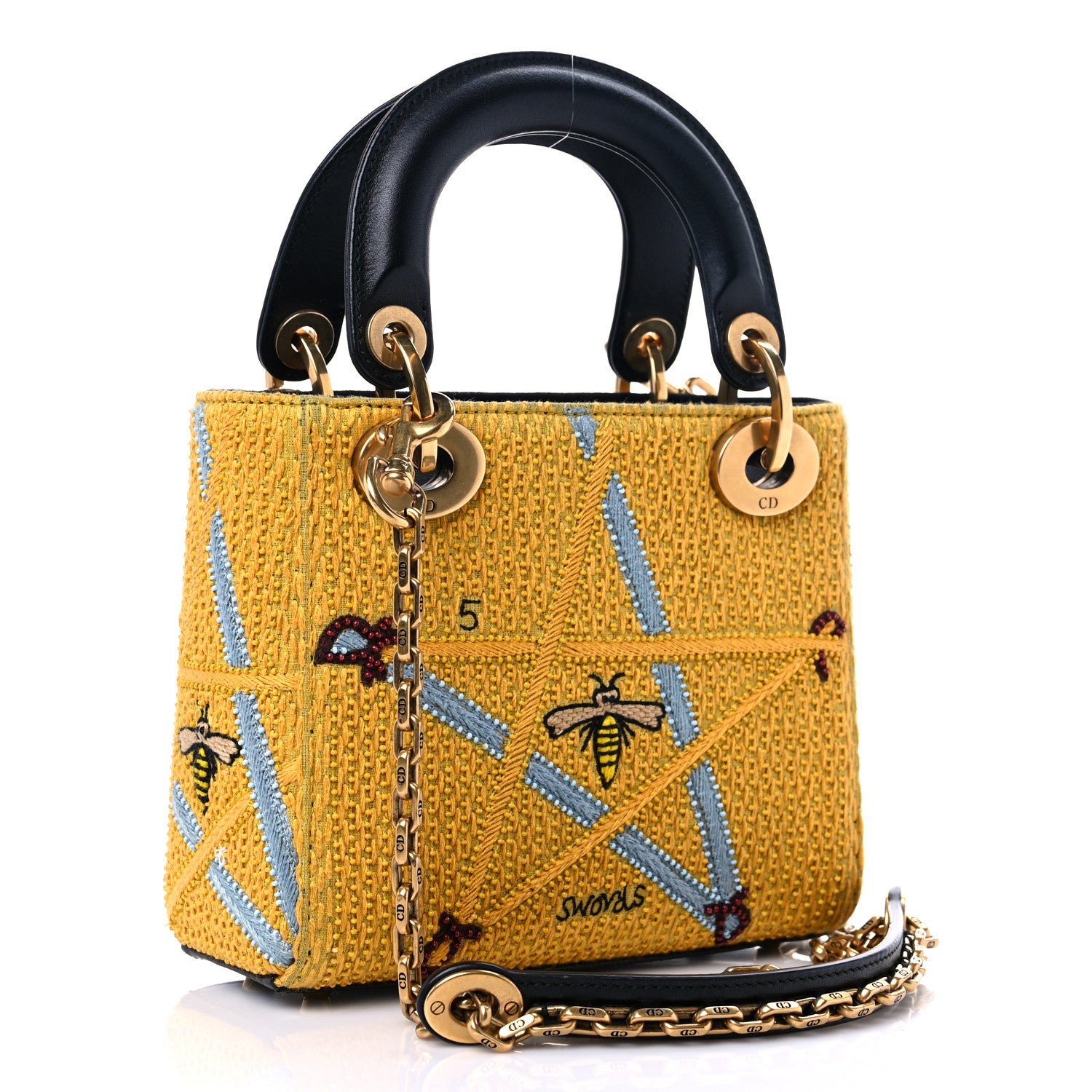 Christian Dior Canvas Embroidered Swords Mini Lady Dior Yellow Multicolor 2 of 7