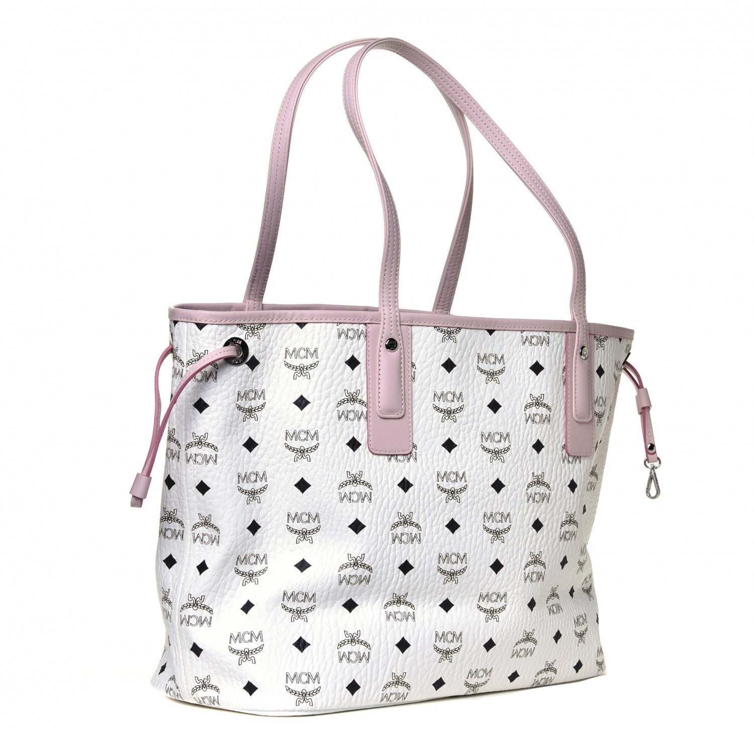 MCM Visetos Medium Liz Reversible Shopper Tote White Soft Pink 2 of 7
