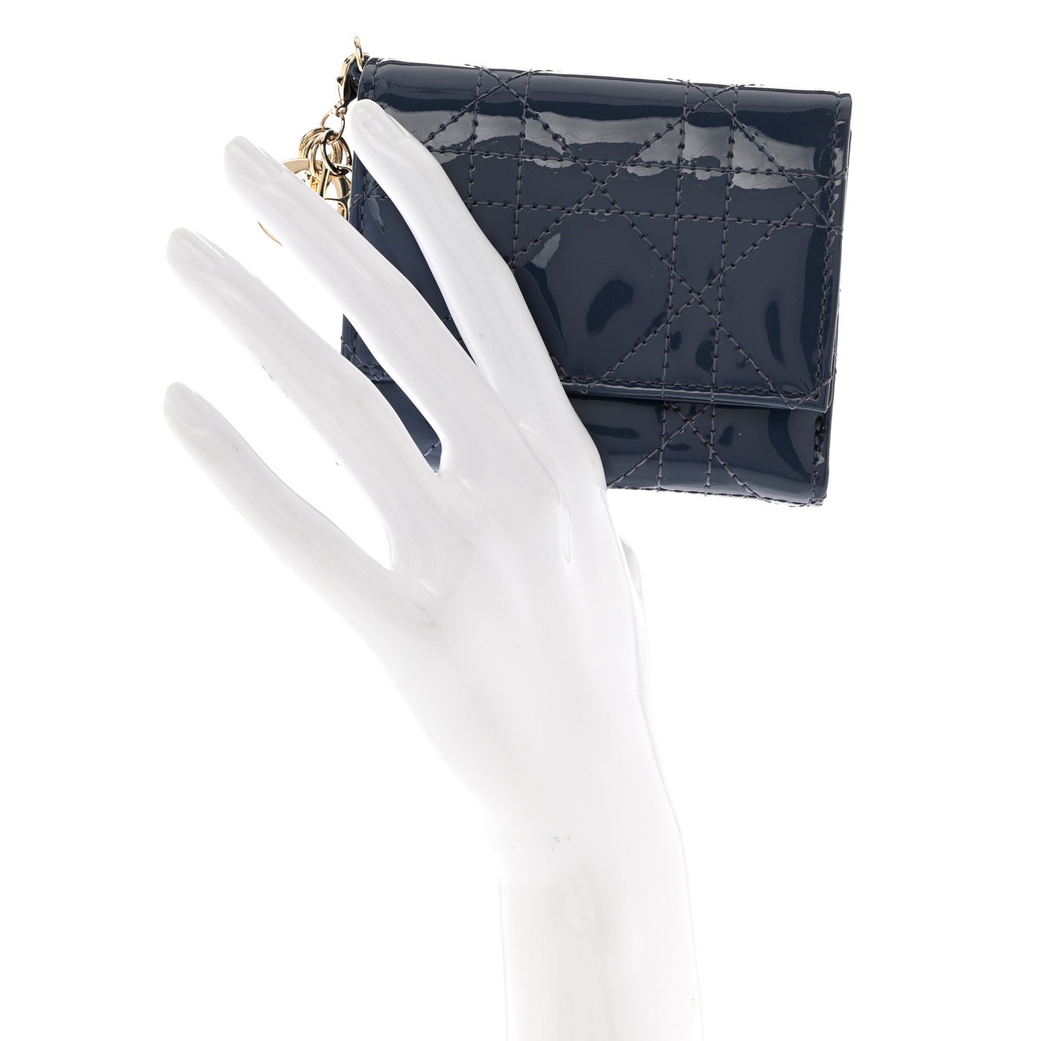 Christian Dior Patent Cannage Lady Dior Lotus Wallet Denim Blue 2 of 8