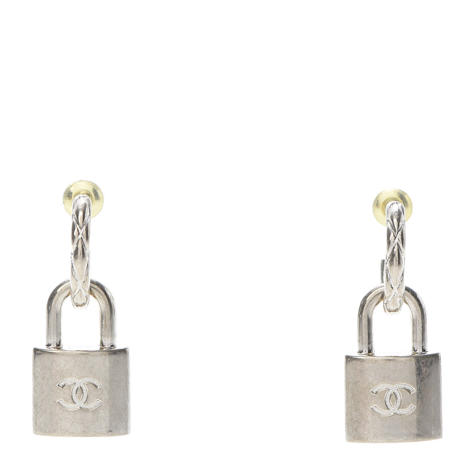 Chanel Metal Lock Drop Earrings Light Gold 1 of 5