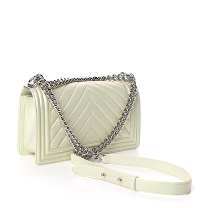 Chanel Iridescent Lambskin Chevron Quilted Medium Boy Flap Green 3 of 10