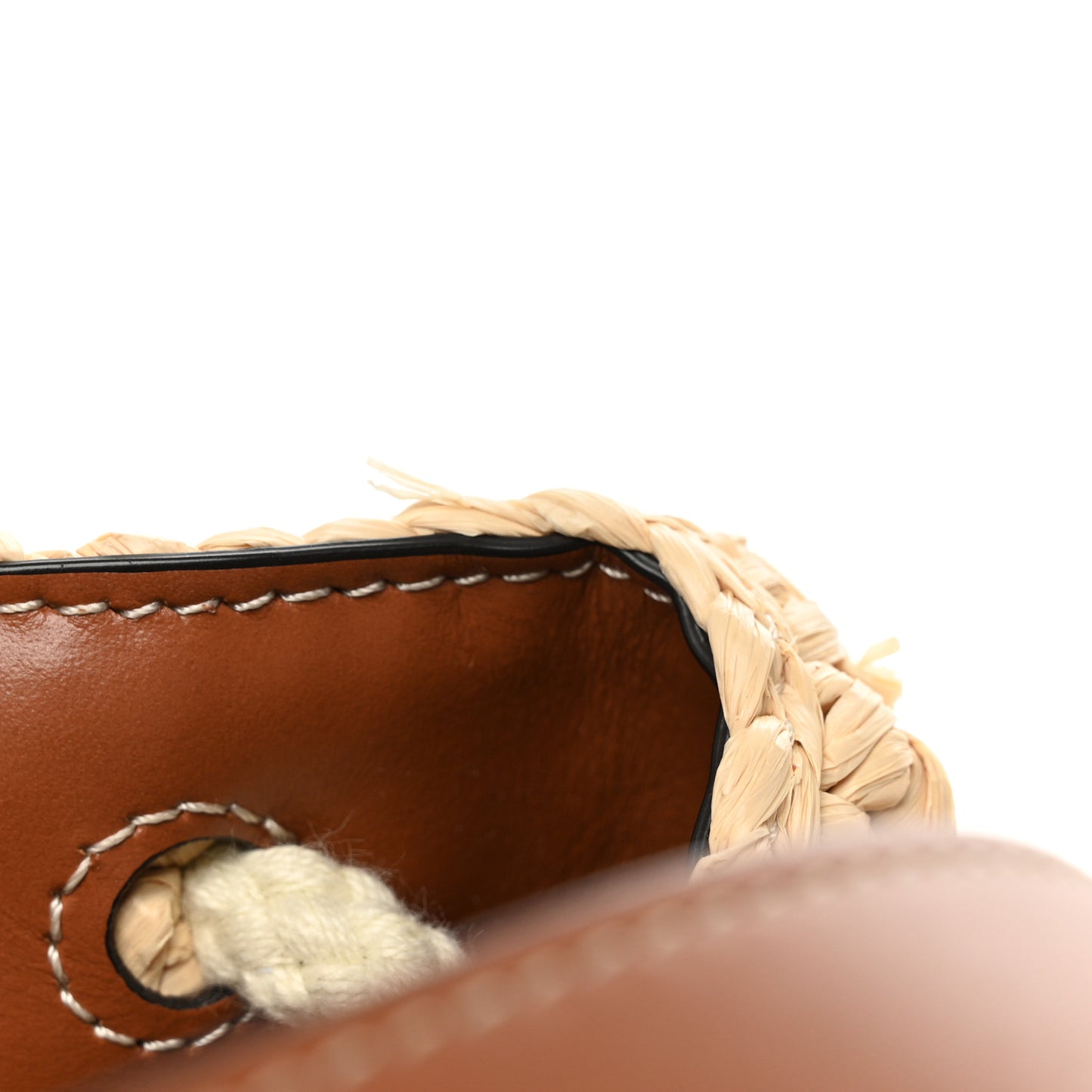 Raffia Calfskin Drawstring Teen Natural Tan
