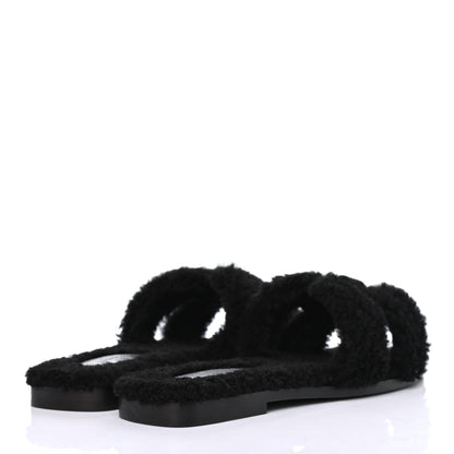 Hermes Woolskin Oran Sandals 36 Black 3 of 4