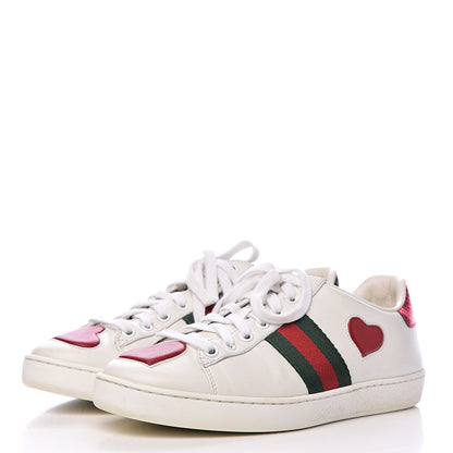 Gucci Calfskin Web Heart Embroidered Womens Ace Sneakers 37 White 3 of 13