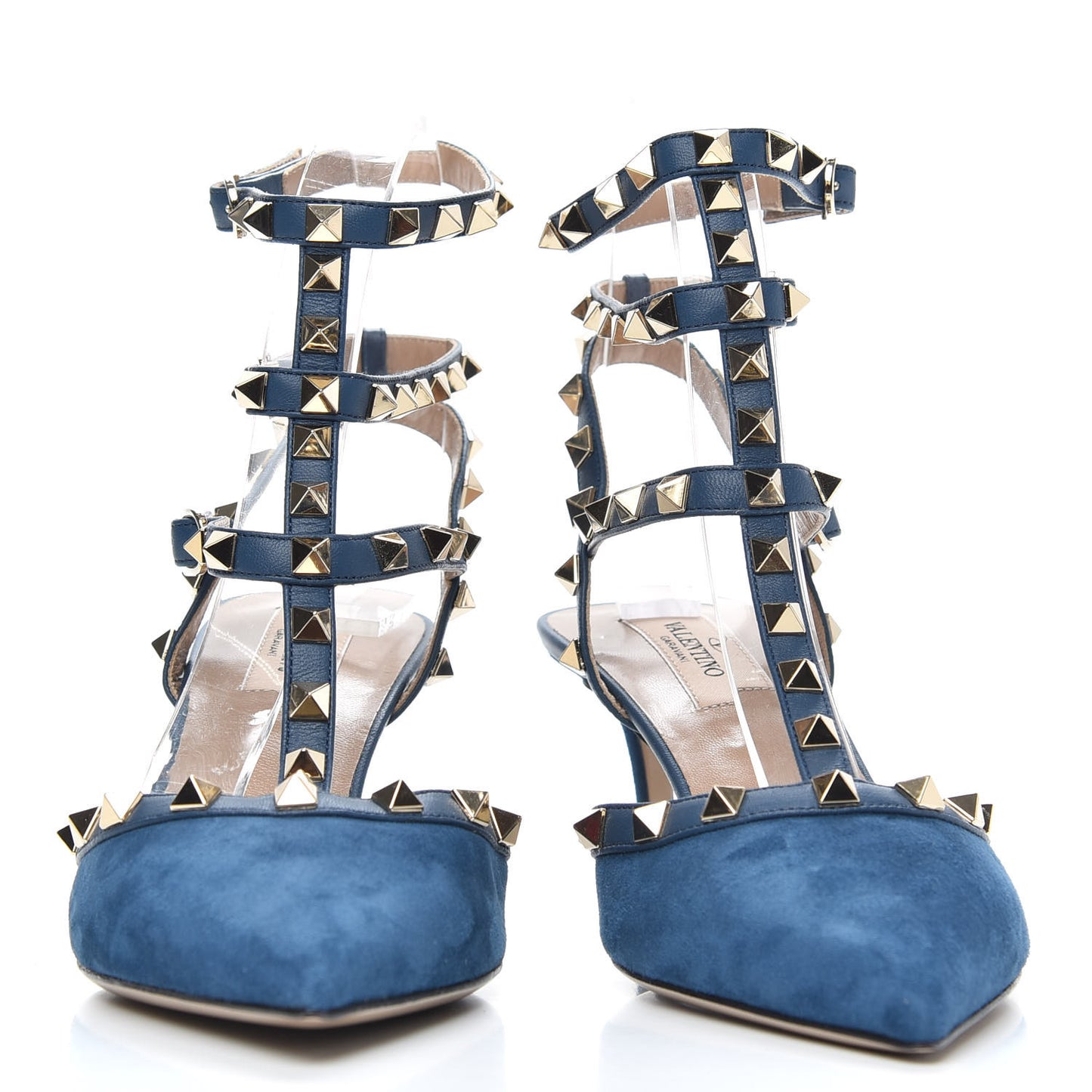 Suede Rockstud Ankle Strap 65mm Pumps 38.5 Peacock