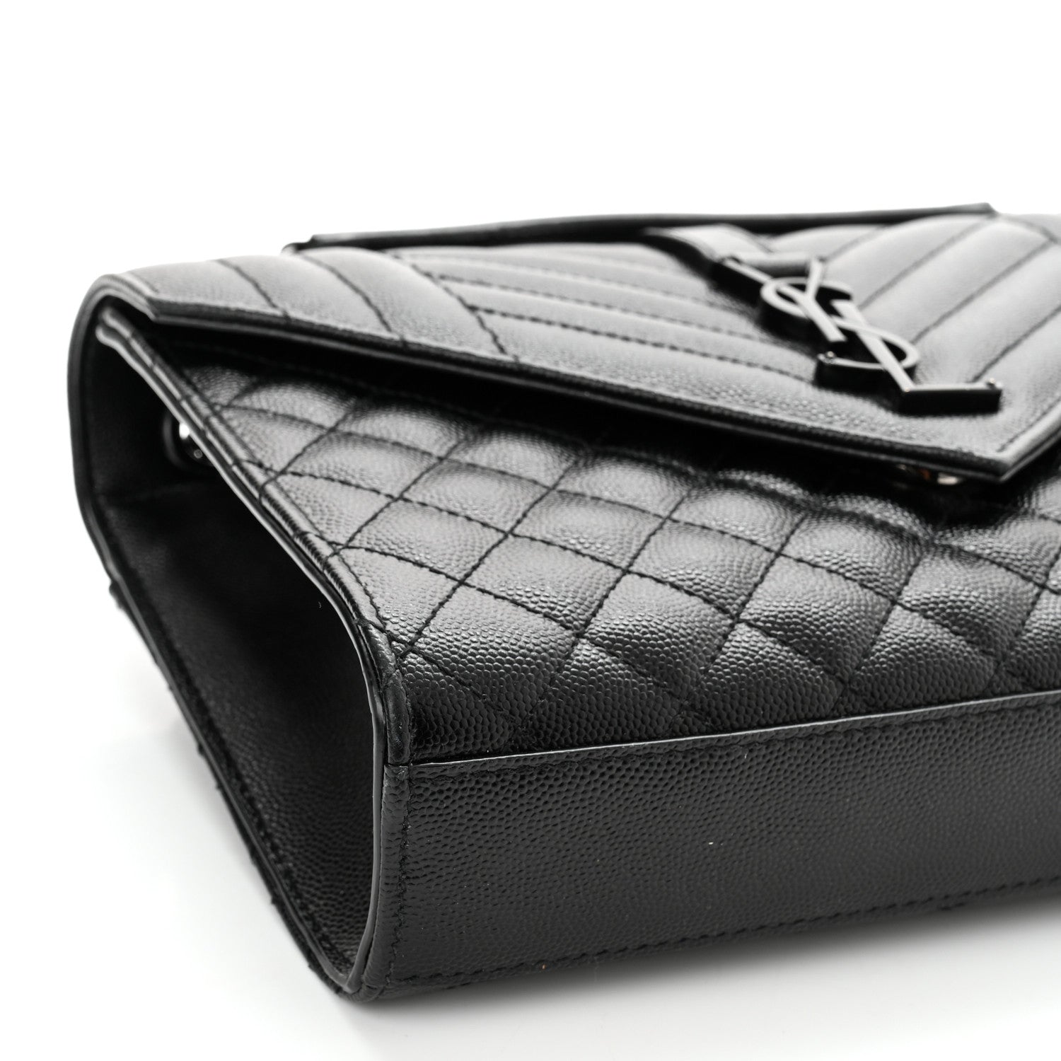 Saint Laurent Grain De Poudre Textured Mixed Matelasse Triquilt Medium Monogram Satchel Black 10 of 11