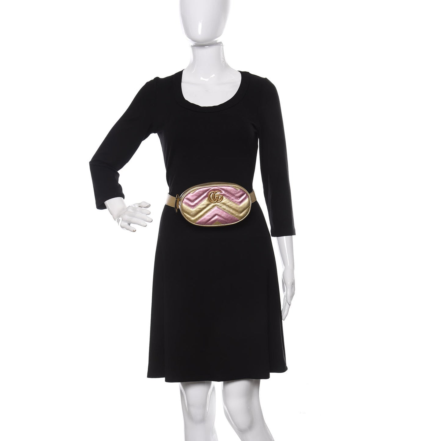 Metallic Nappa Matelasse Heart GG Marmont Belt Bag 95 38 Oro Vecchio Rosa
