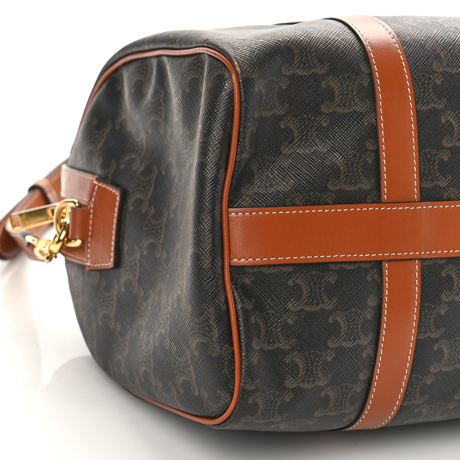 Celine Triomphe Canvas Calfskin Boston Bag Tan 7 of 8