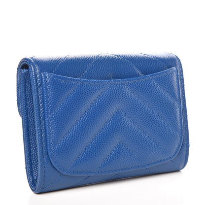 Chanel Caviar Chevron Quilted Card Holder Wallet Bright Blue 3 of 9