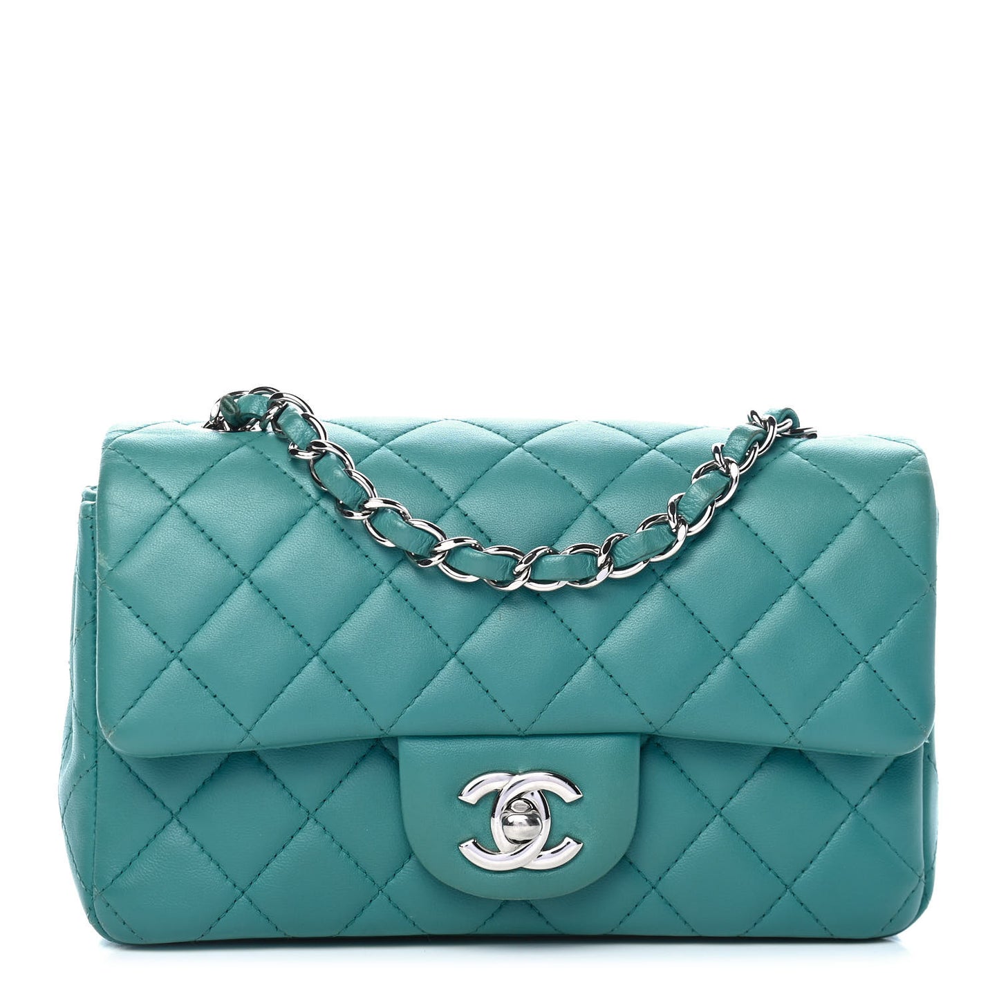 Lambskin Quilted Mini Rectangular Flap Turquoise