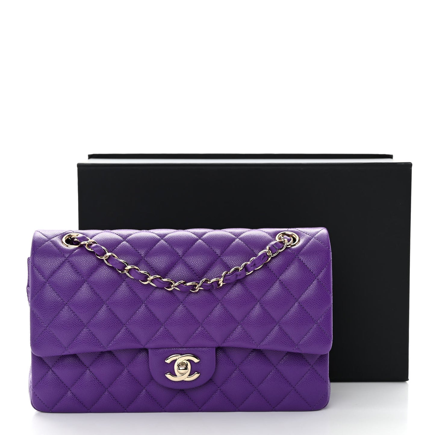 Caviar Quilted Medium Double Flap Purple