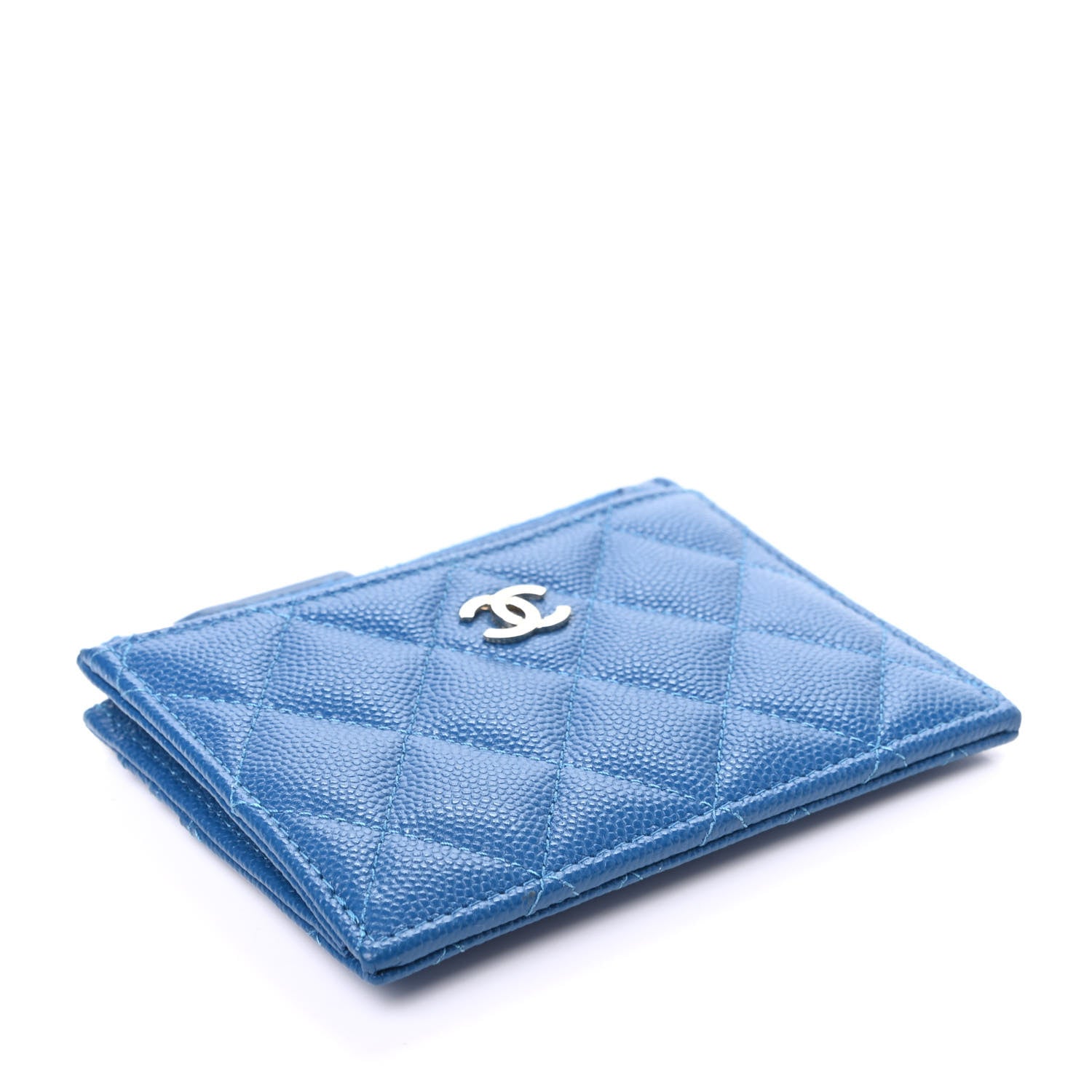Chanel Caviar Quilted CC Zip Card Holder Blue 4 of 8