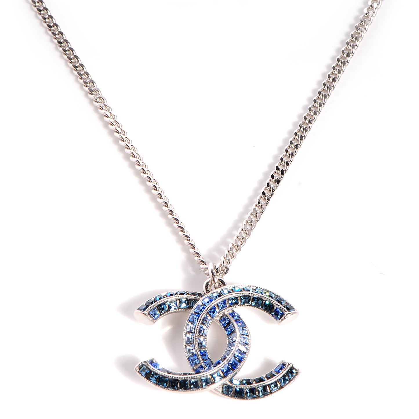 Crystal Baguette CC Necklace Blue