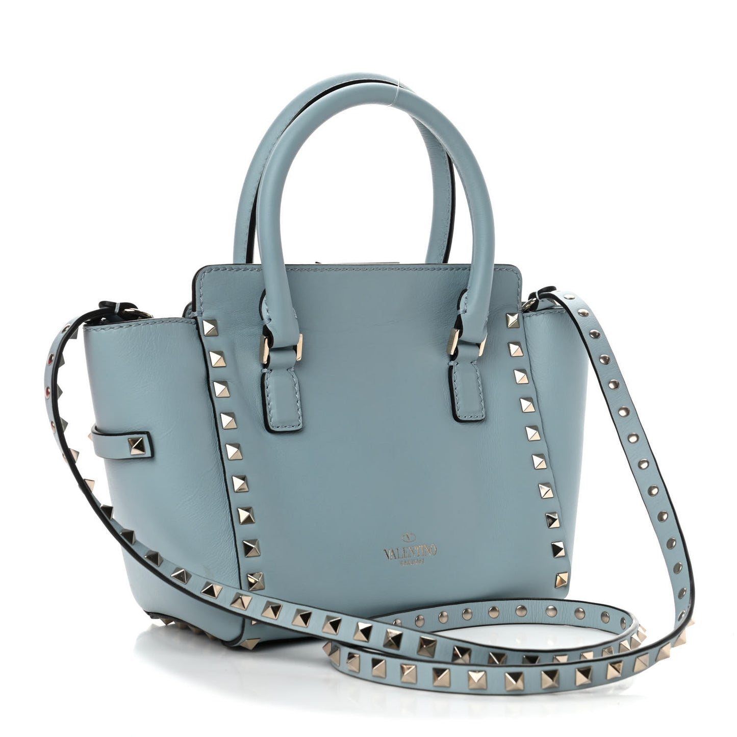 Vitello Mini Rockstud Double Handle Tote Sky Sorbet