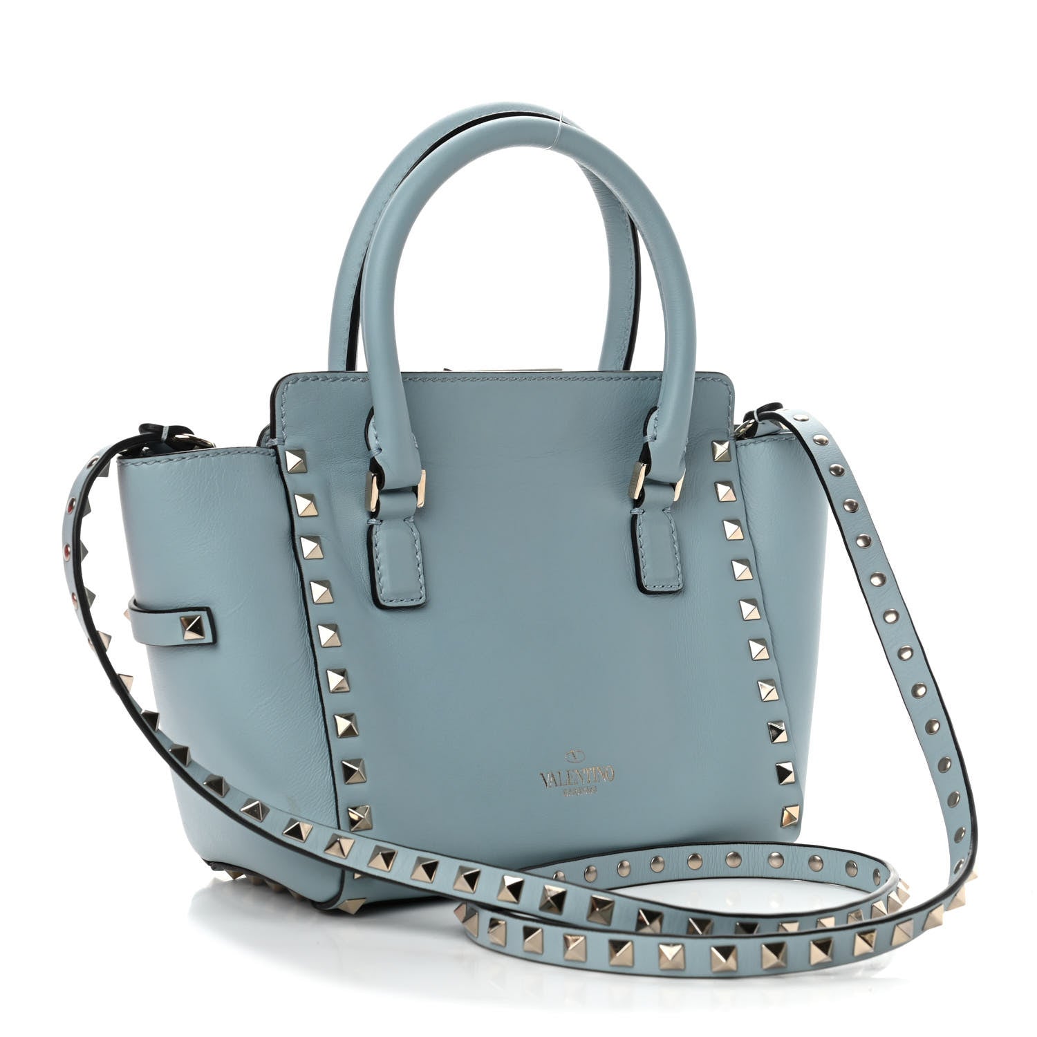 Valentino Garavani Vitello Mini Rockstud Double Handle Tote Sky Sorbet 2 of 5