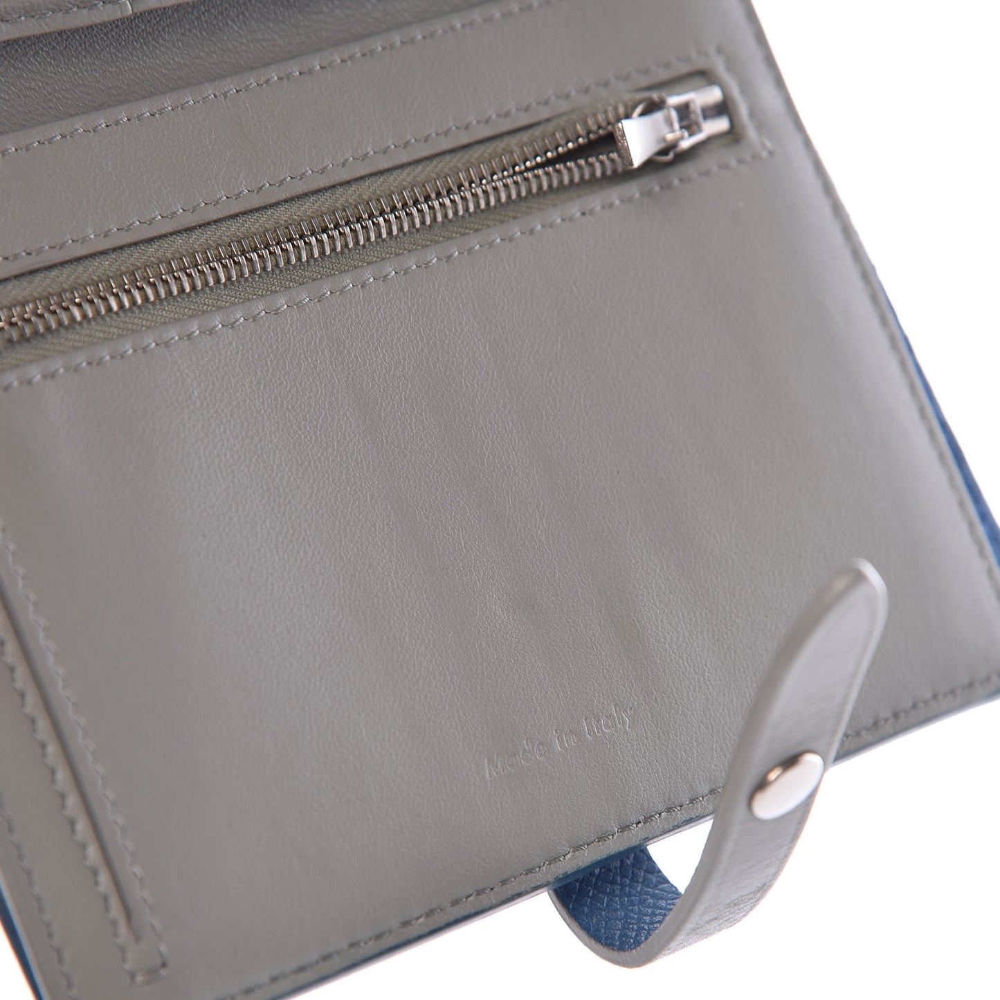 Grained Calfskin Medium Multifunction Strap Wallet Denim