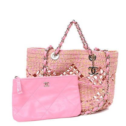 Chanel Raffia Effect Braided Small Shopping Bag Beige Pink 3 of 11