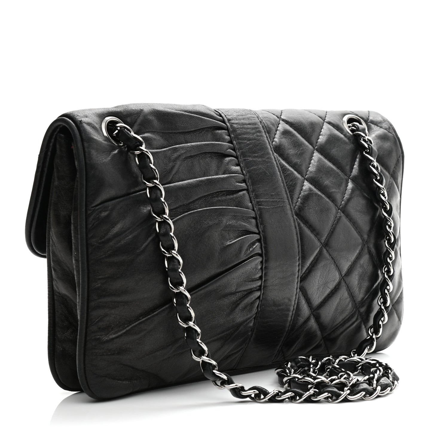 Lambskin Quilted Pile Ou Face Flap Black