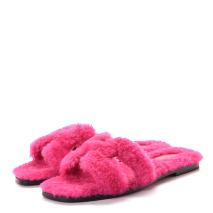 Hermes Woolskin Oran Sandals 39 Rose Fuchsia 2 of 9