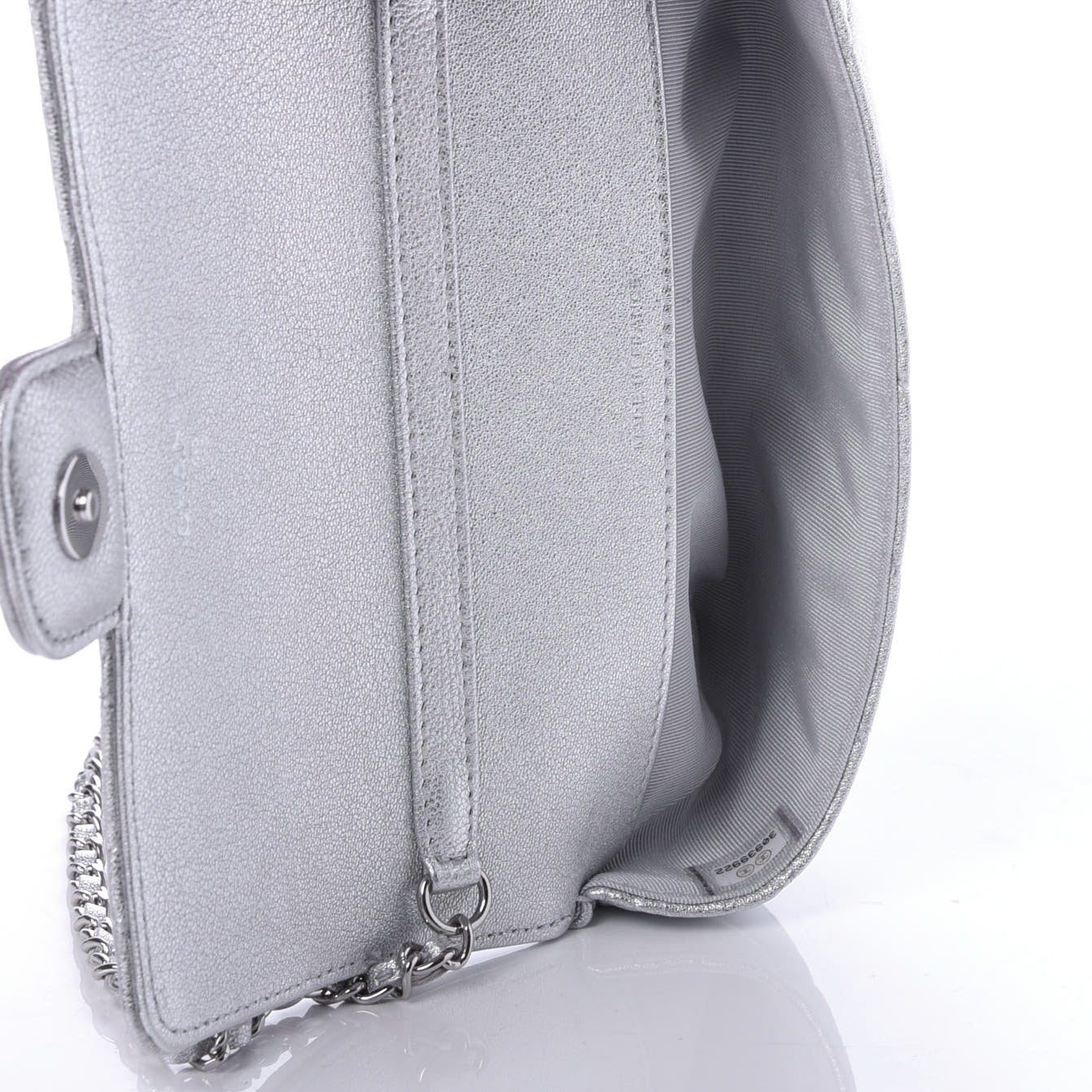 Metallic Lambskin Quilted Glasses Case With Chain Silver