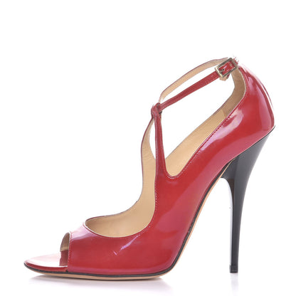 Jimmy Choo Patent Peep Toe Ankle Strap Pumps 36.5 Red Black 1 of 9