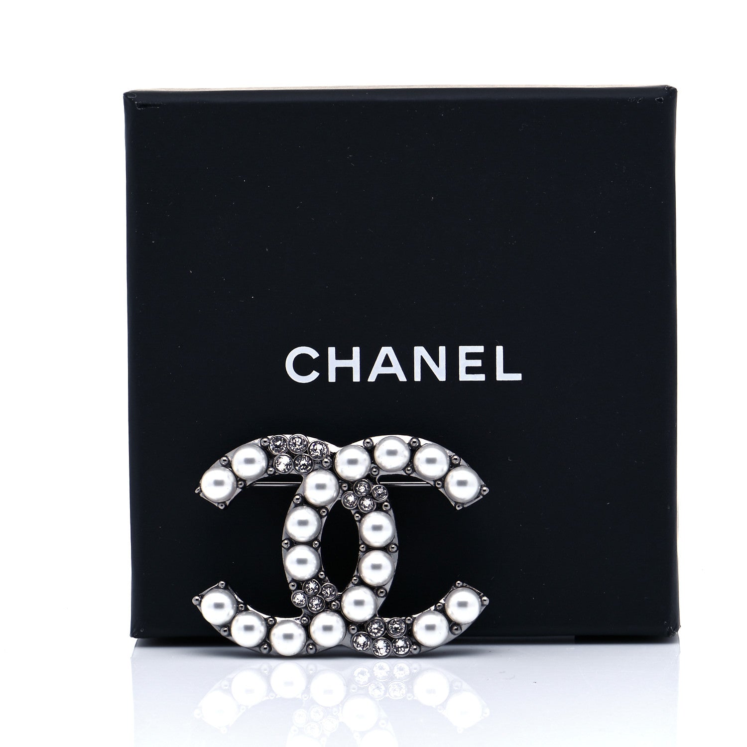 Chanel Pearl Crystal CC Brooch Silver 5 of 5