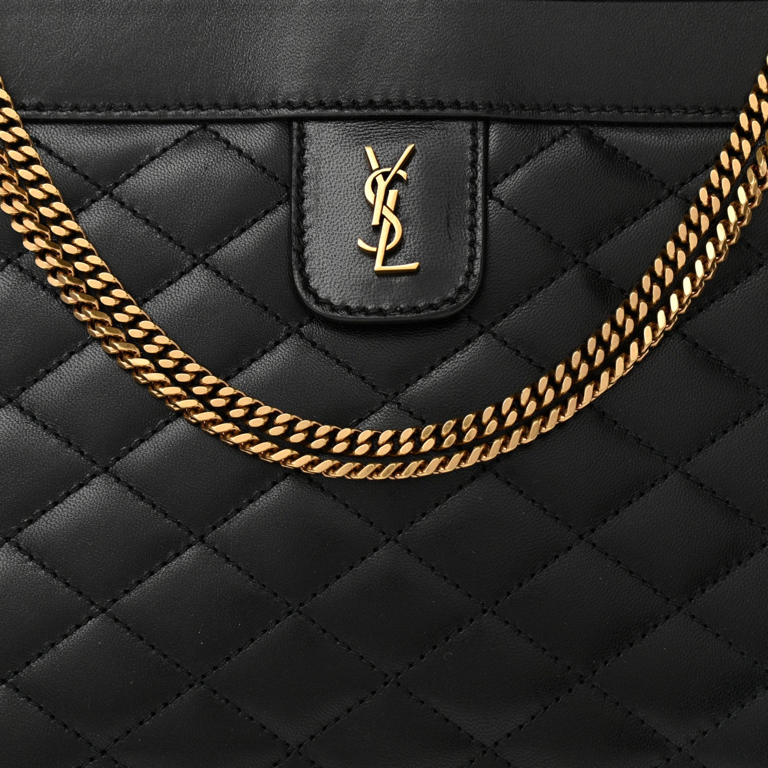 Saint Laurent Lambskin Quilted Monogram Baby Victoire Chain Clutch Bag Black 8 of 10
