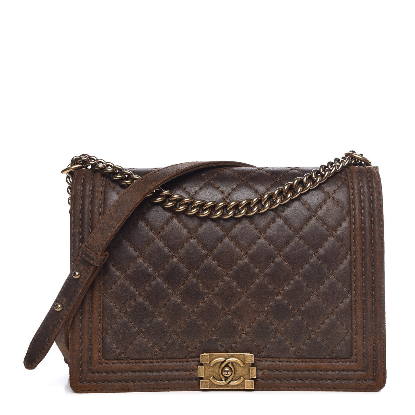 Nubuck Quilted Large Boy Flap Brown