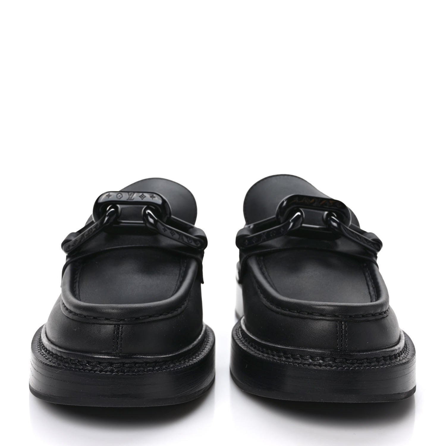 Louis Vuitton Calfskin Oversized Chain Academy Loafers 39.5 Black 2 of 7