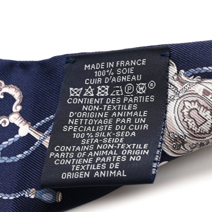 Hermes Silk Metallic Agneau Les Cles A Pois Fringed Twilly Bleu Marine Gris Argent Multicolor 4 of 4