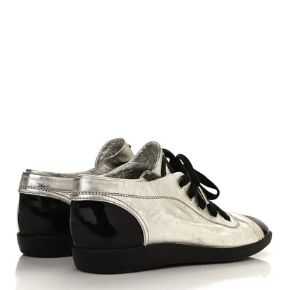 Chanel Metallic Lambskin Patent Cap Toe CC Sneakers 39.5 Silver Black 7 of 17