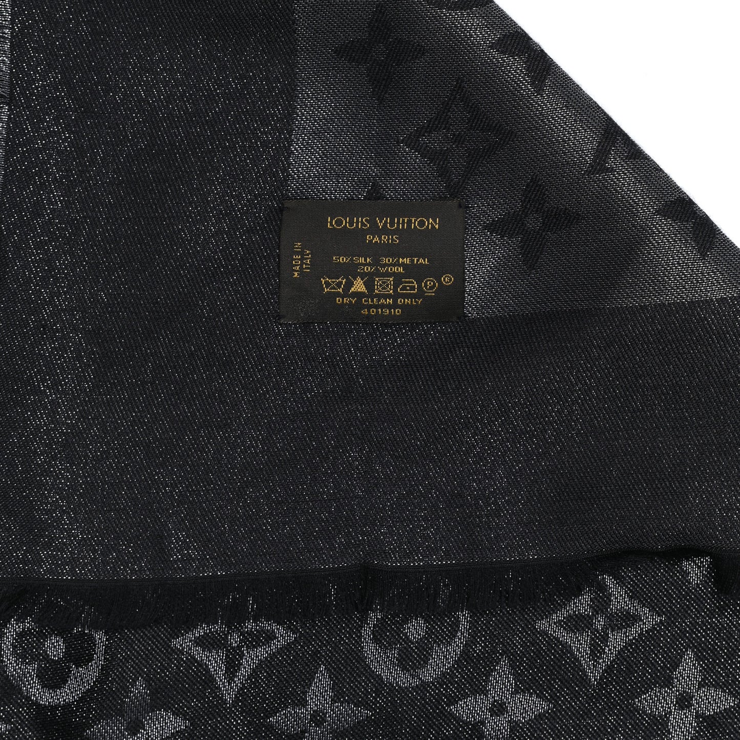 Silk Wool Monogram Denim Shawl Black