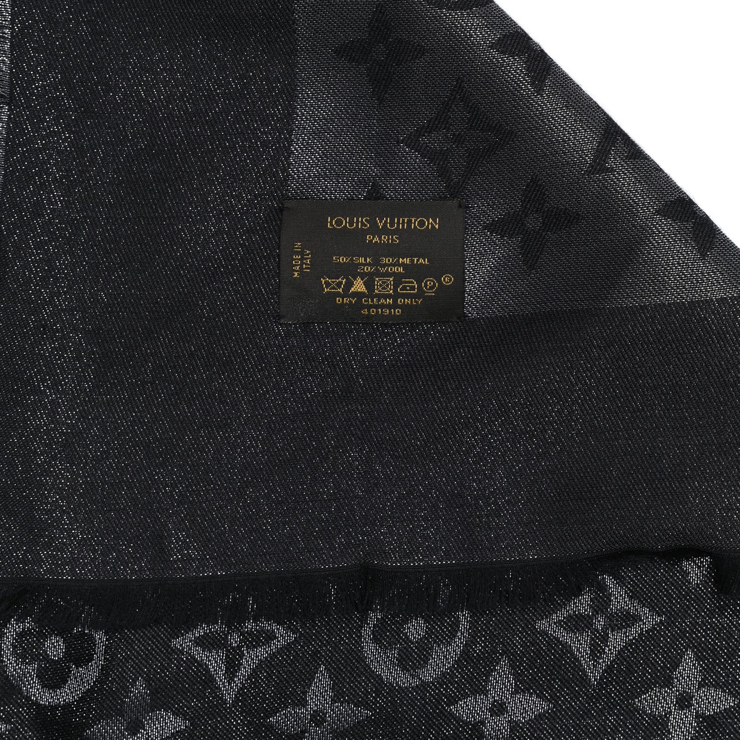 Louis Vuitton Silk Wool Monogram Denim Shawl Black 3 of 4