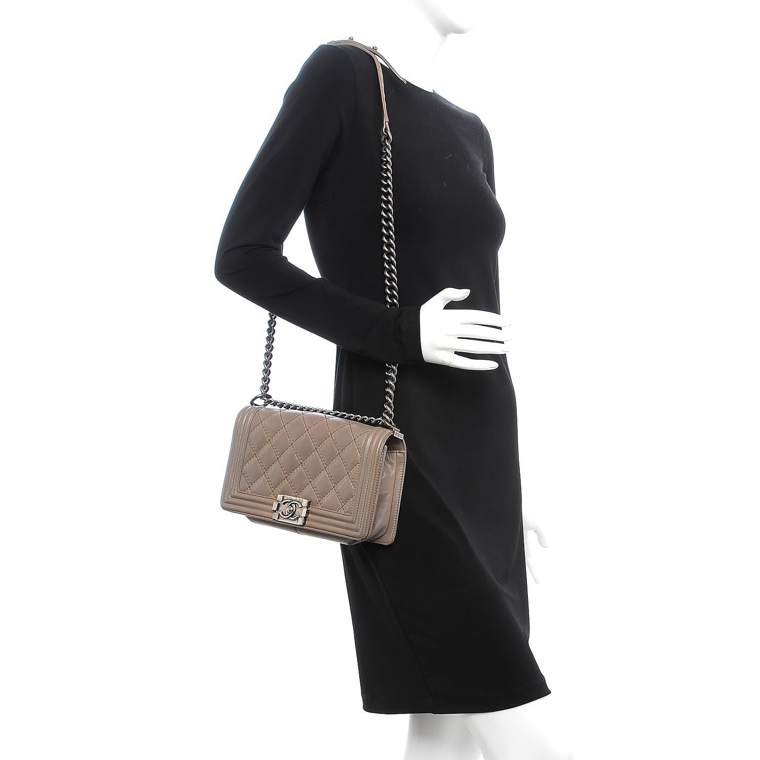 Chanel Calfskin Double Stitch Medium Boy Flap Grey 2 of 9