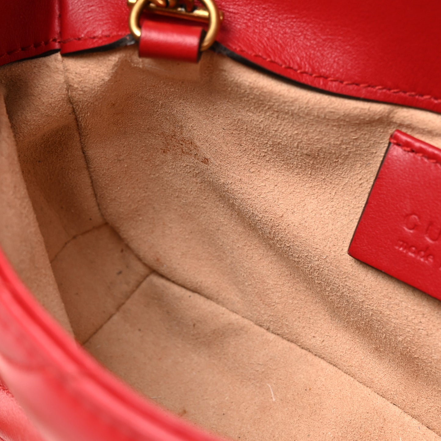 Calfskin Matelasse Super Mini GG Marmont Shoulder Bag Hibiscus Red