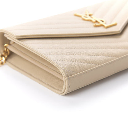 Saint Laurent Grain De Poudre Matelasse Chevron Monogram Chain Wallet Nude Powder 1 of 10