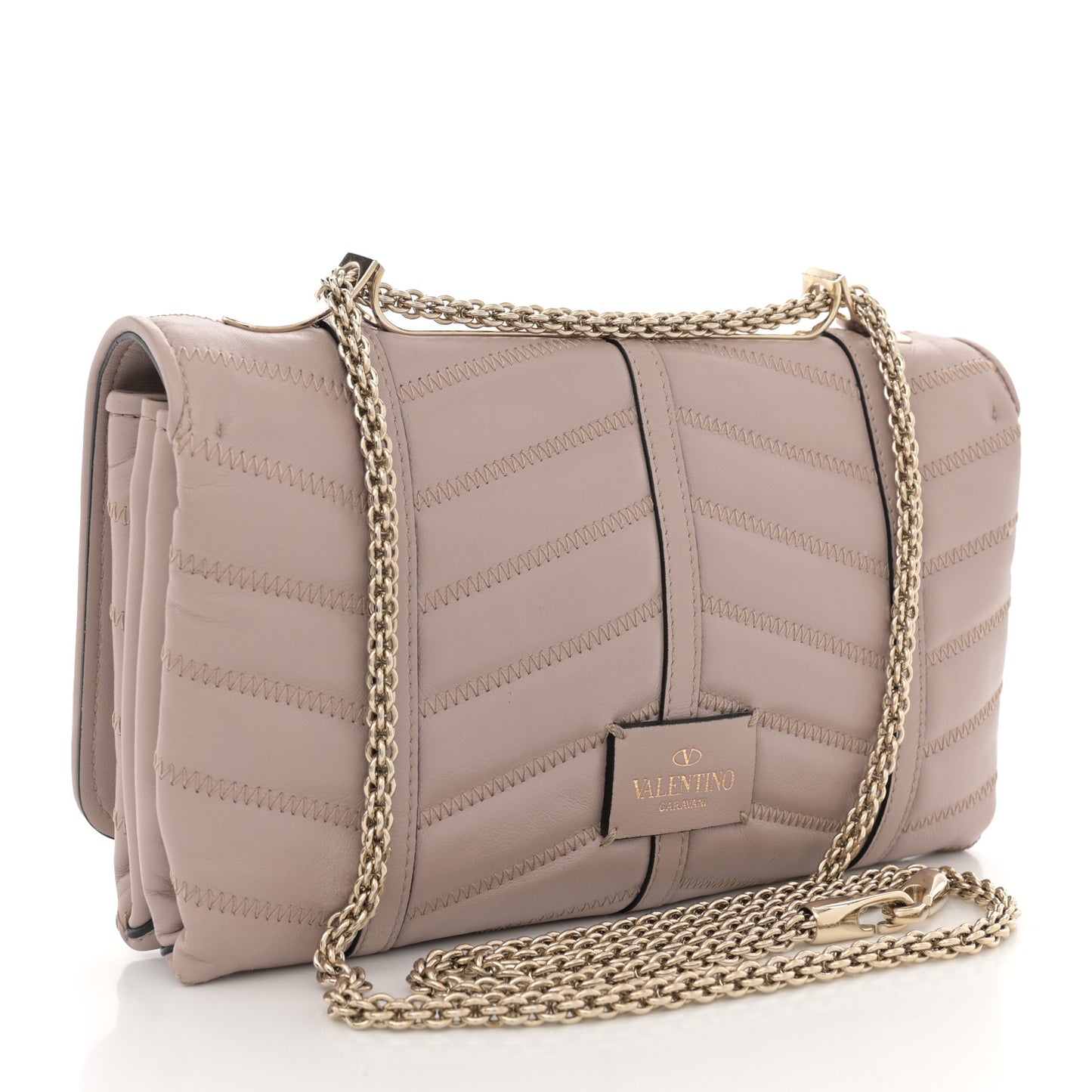 Lambskin Chevron Quilted Rockstud Shoulder Bag Poudre